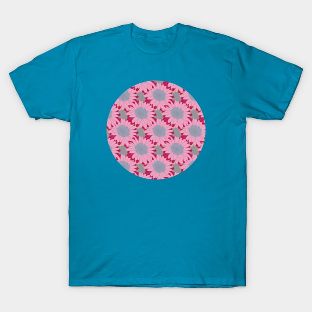 Mothers Day Pink Daisy Gerbera Floral Pattern Circle T-Shirt by ellenhenryart